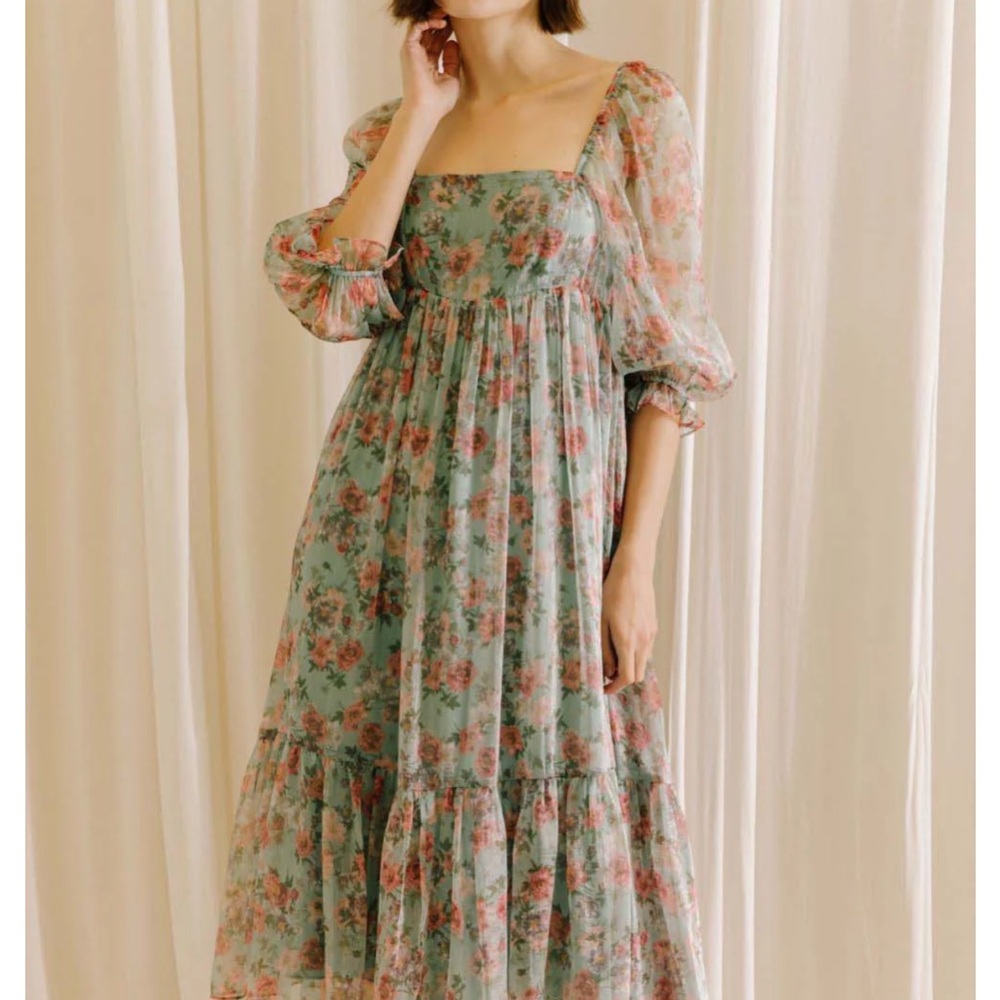 Floral Chiffon Dress with Puff Sleeves